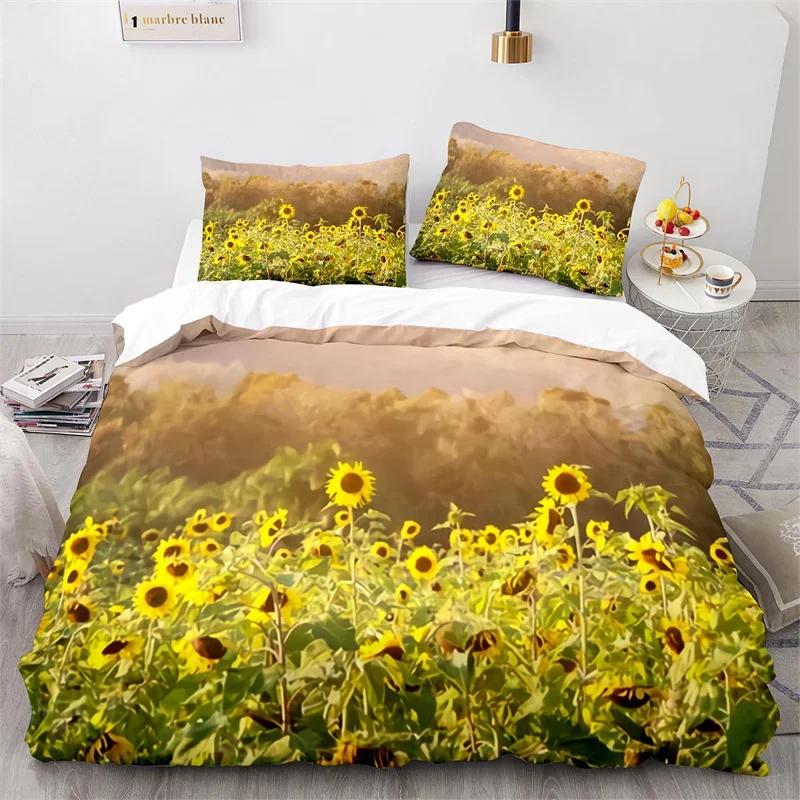 Sunflower Duvet Cover Botanical Floral Leaves Comforter Cover Twin King Size For Girl Women Microfiber Yellow Flower Bedding Set