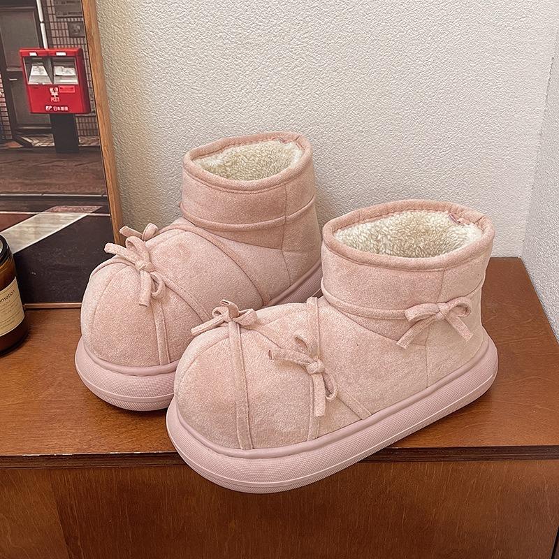 Retro Bow Snow Boots Women's Autumn and Winter New Niche Thick-soled Velvet Non-slip Short Boots Cotton Shoes Women