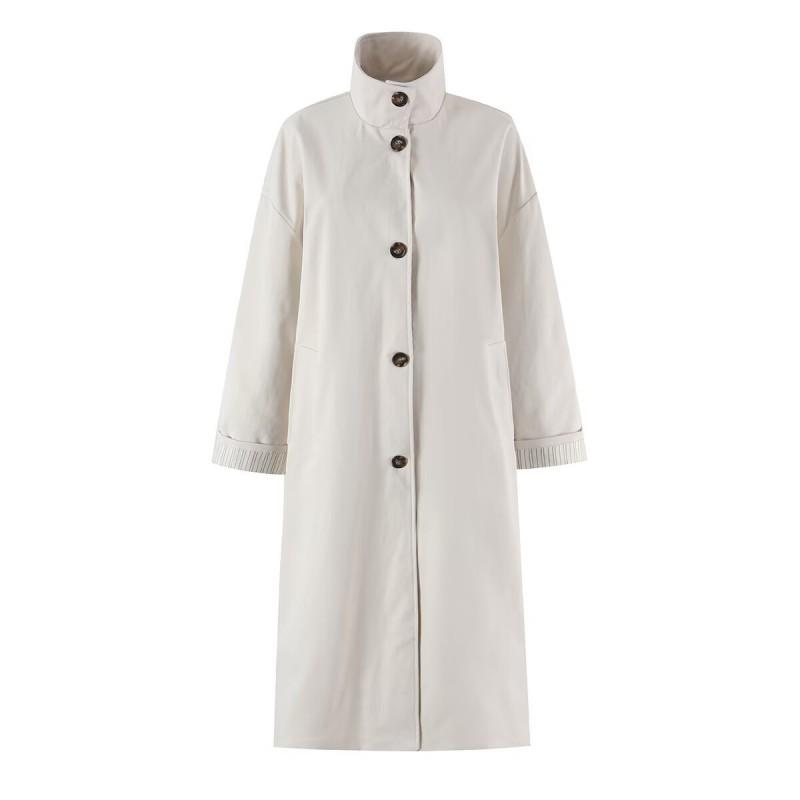 Womens Fall Winter Vintage British Stand Collar Single Breasted Loose Long Minimal Trench Coat