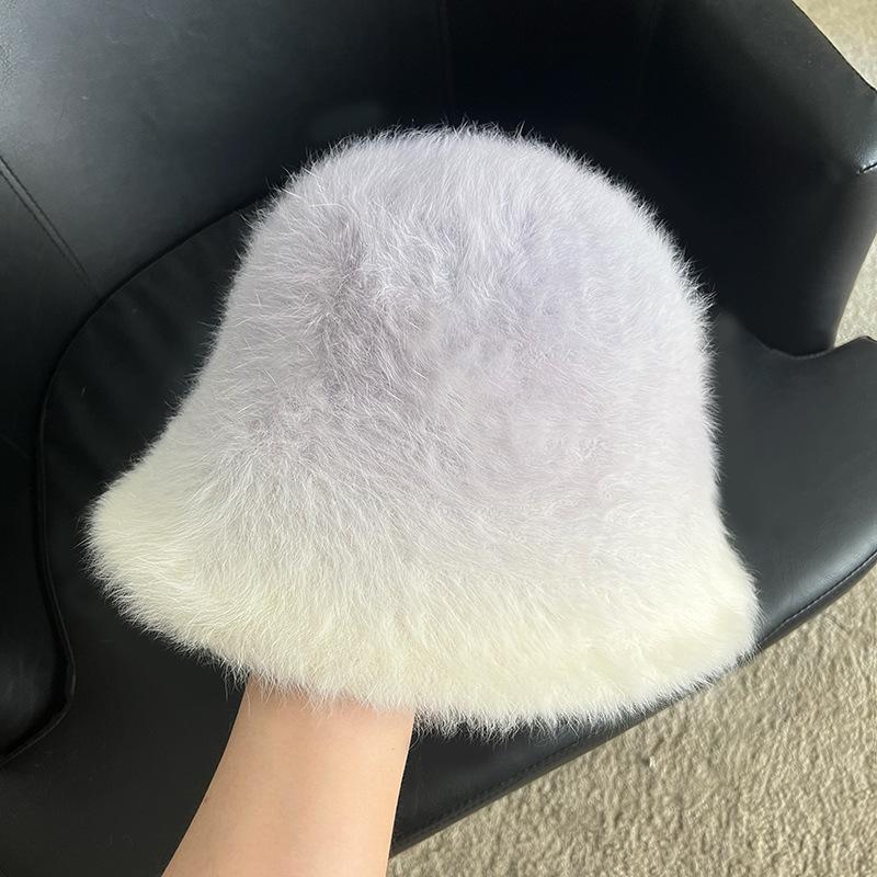Rabbit Mao Mao Bucket Hat 2025 New Women's Autumn and Winter Big Head Circumference Temperament Warm Fluffy Bucket Hat Shows Small Face