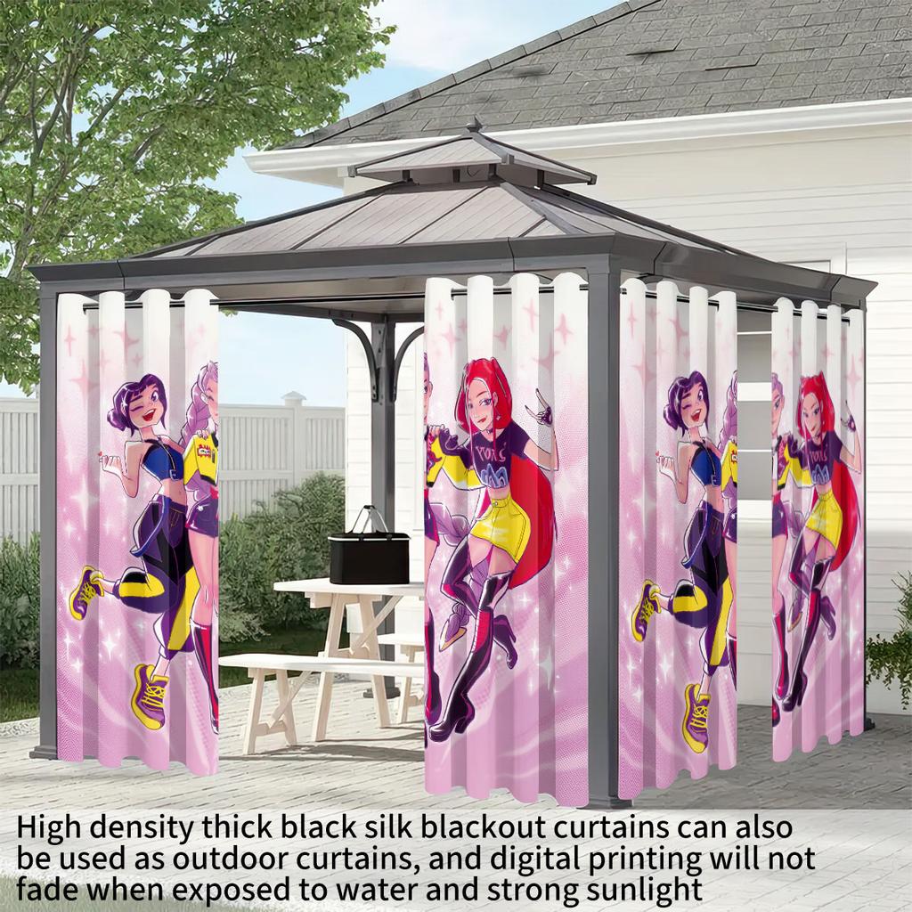 2 st K-Pop Demon Hunters Tryck Perforerade Mörkläggningsgardiner Flera Storlekar Vardagsrum Isolering Dekoration, Maskintvättbara