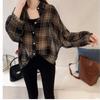 Early Autumn New Plus Size Checkered Shirt Women's Long Sleeved Hong Kong Style Top Chic Shirt