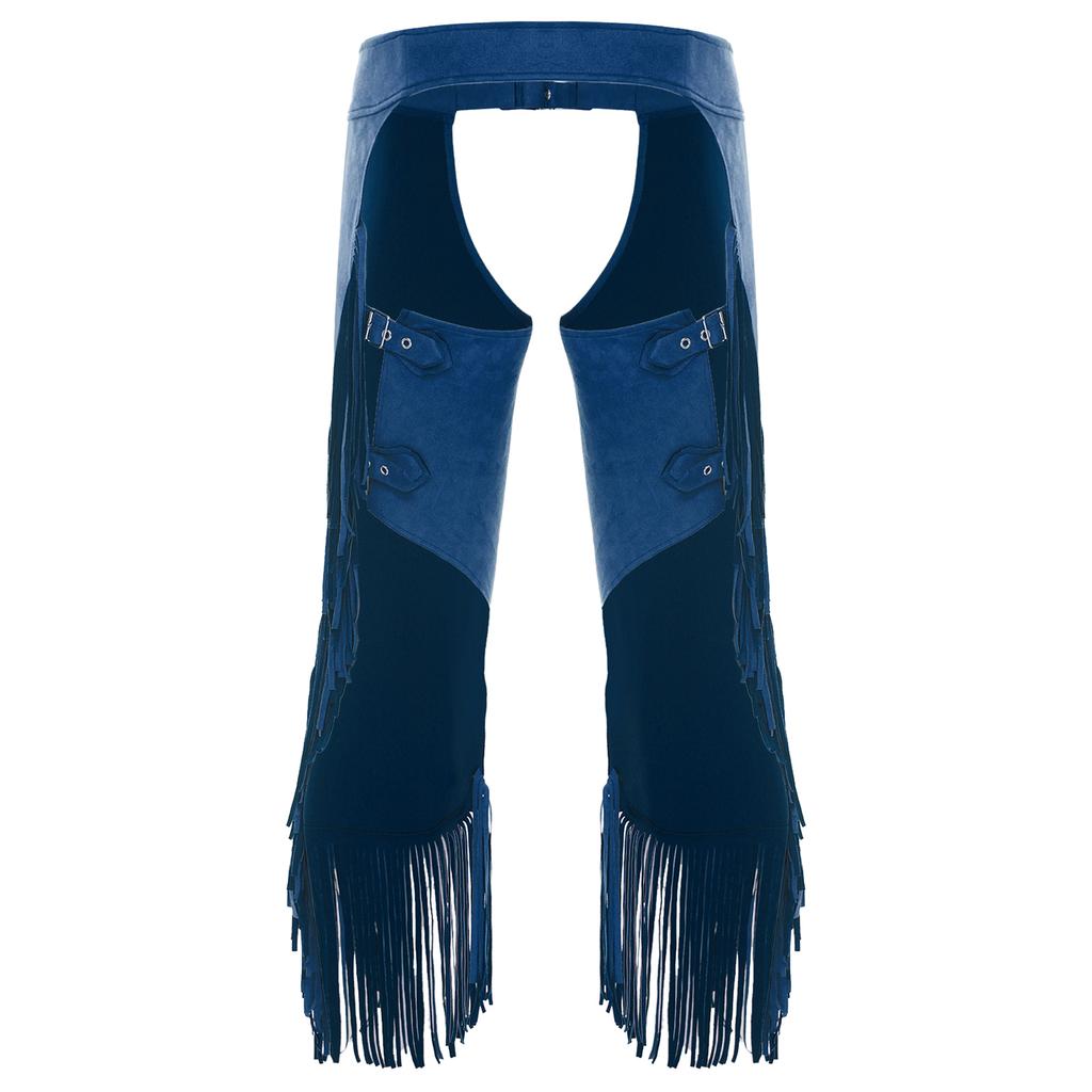 Herren Vintage Cowboy Chaps Verstellbare Schnallenriemen Offener Schritt Geschlitzte Fransen Wildlederhosen für Halloween