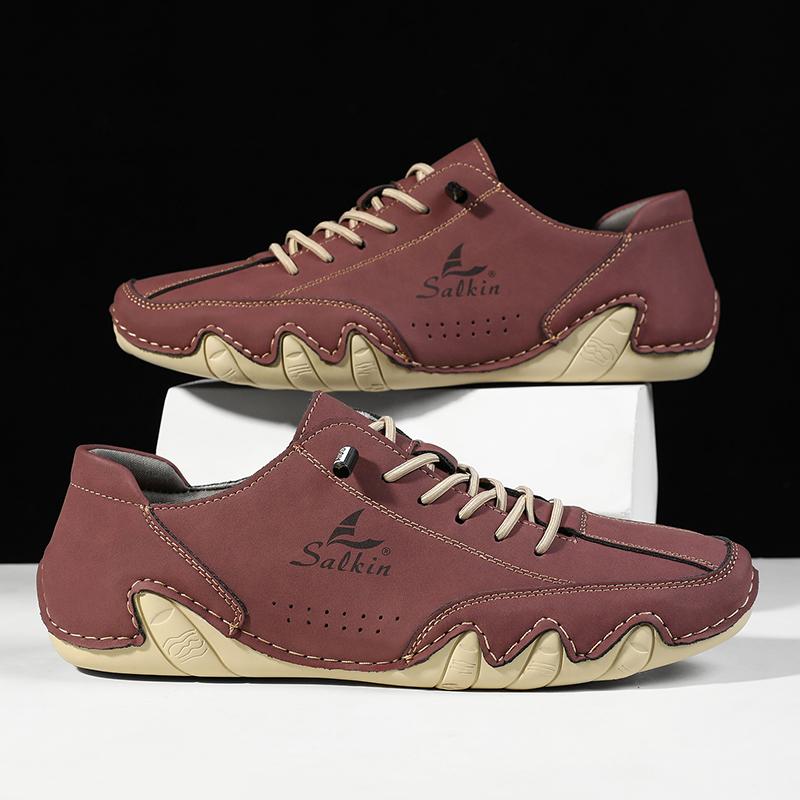 Fashion Handmade Leather Casual Men Shoes Design Lace Up Sneakers Man Loafers Breathable Soft Leather Shoes Men Driving Shoes