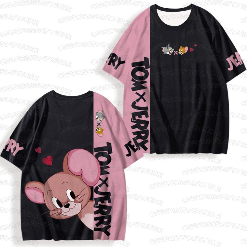 2026 Summer Men's Women's Short Sleeve T-Shirt Tom and Jerry Cartoon Print Quick drying Round Neck Casual T-shirt Top