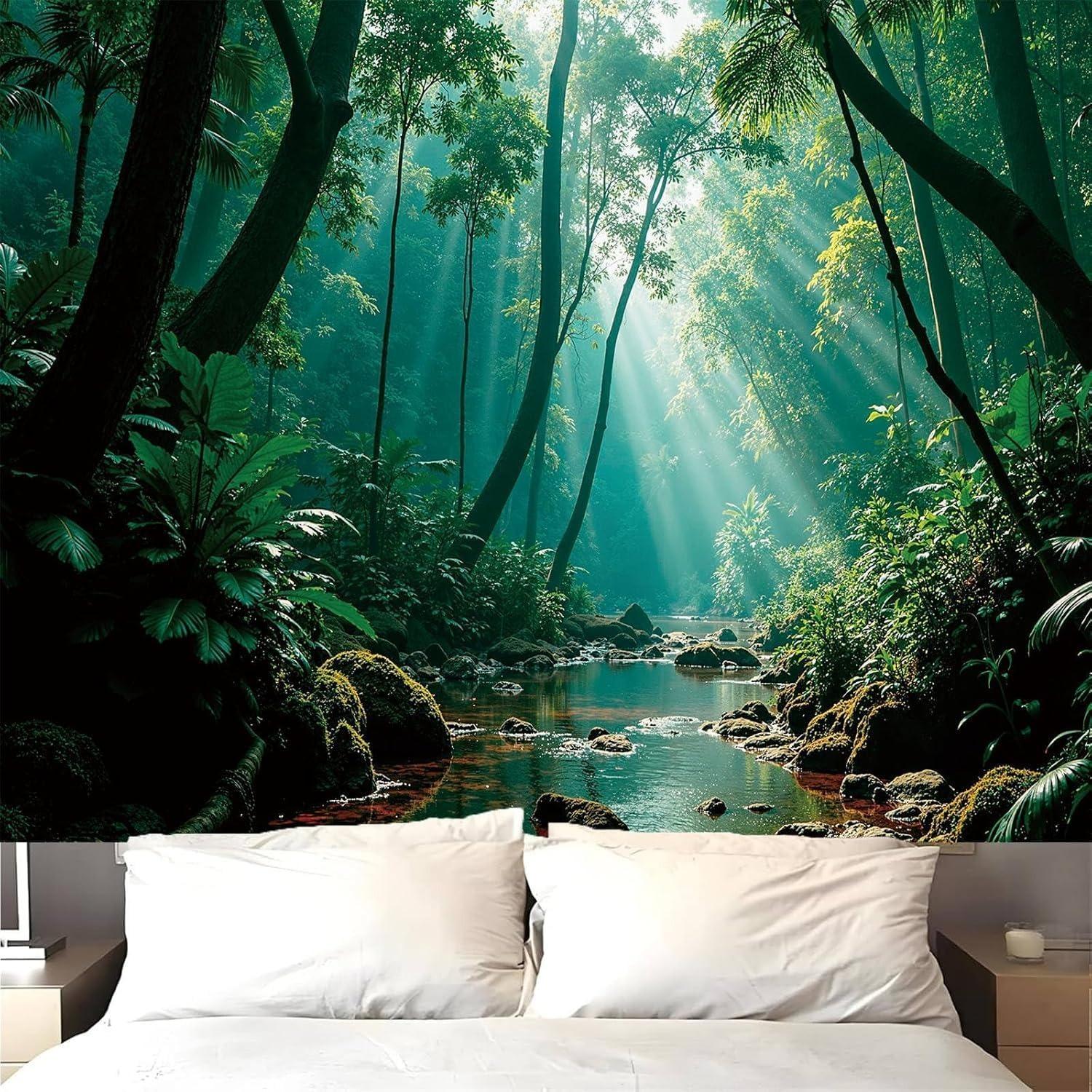 Japanese Ink Landscape Tapestry Red Maple Moonlit Temple Polyester Wall Hanging for Living Room Bedroom Asian Art Mountain Riv 74x94cm(29x37in)