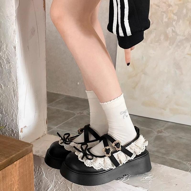 Fashion Ladies Pumps Platform Kawaii Black Women's Mary Jane Shoes with Bow Round Toe Korean Style Quick Delivery on Sale Spring Fashion