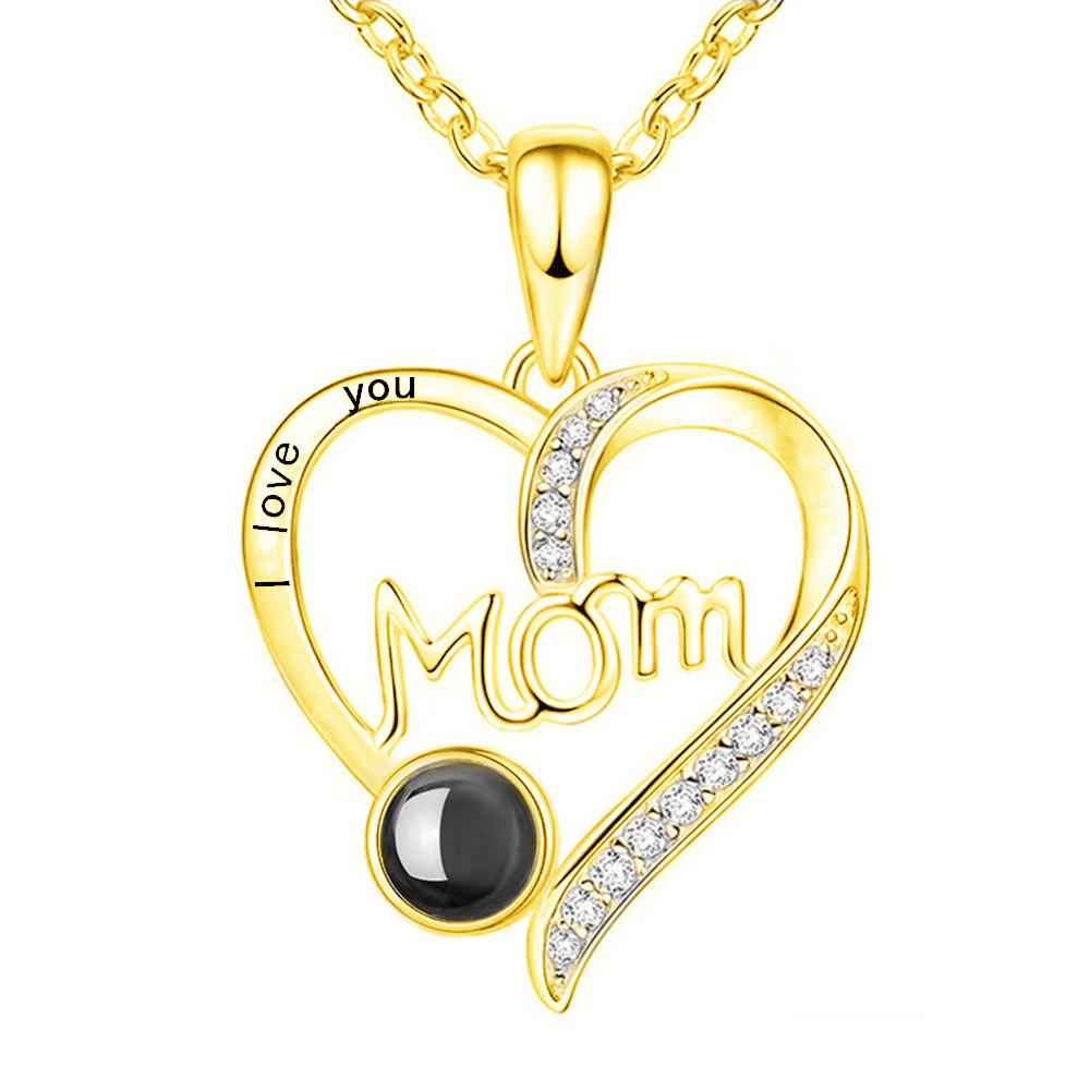 Индивидуальное фото Мама Любовь Ожерелье для Женщин Медь инкрустированная Алмаз Фото Сердце Подвеска Ожерелье 50cm&Customized Type
