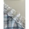 French One-line Slope Neck Off-shoulder Two-wear Plaid Sunscreen Shirt for Women Autumn Lace Trim T-shirt Top