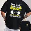Dumbbell Fitness Motivational Slogan Graphic Motorcycle Double Sided Print T-Shirt Men's Summer Short sleeve O-Neck Casual Tops