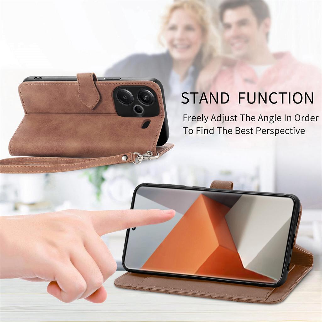 For Xiaomi Redmi Note 13 Pro+ 5G Zipper Wallet Case with Strap Flower Imprint PU Leather Phone Cover