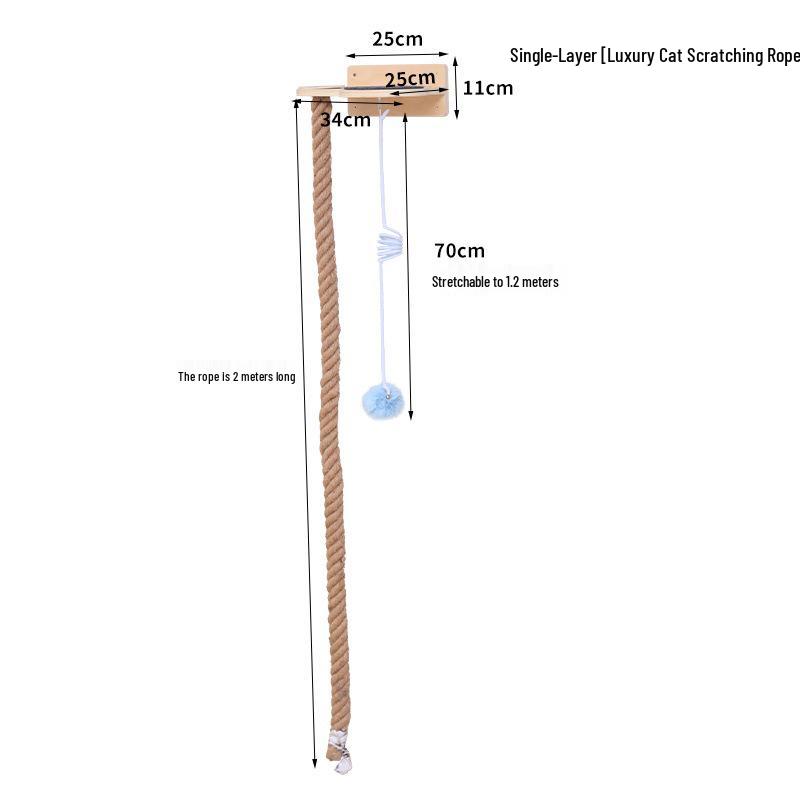 Ceiling-High Solid Wood Cat Tree with Rope Ladder and Jumping Platforms