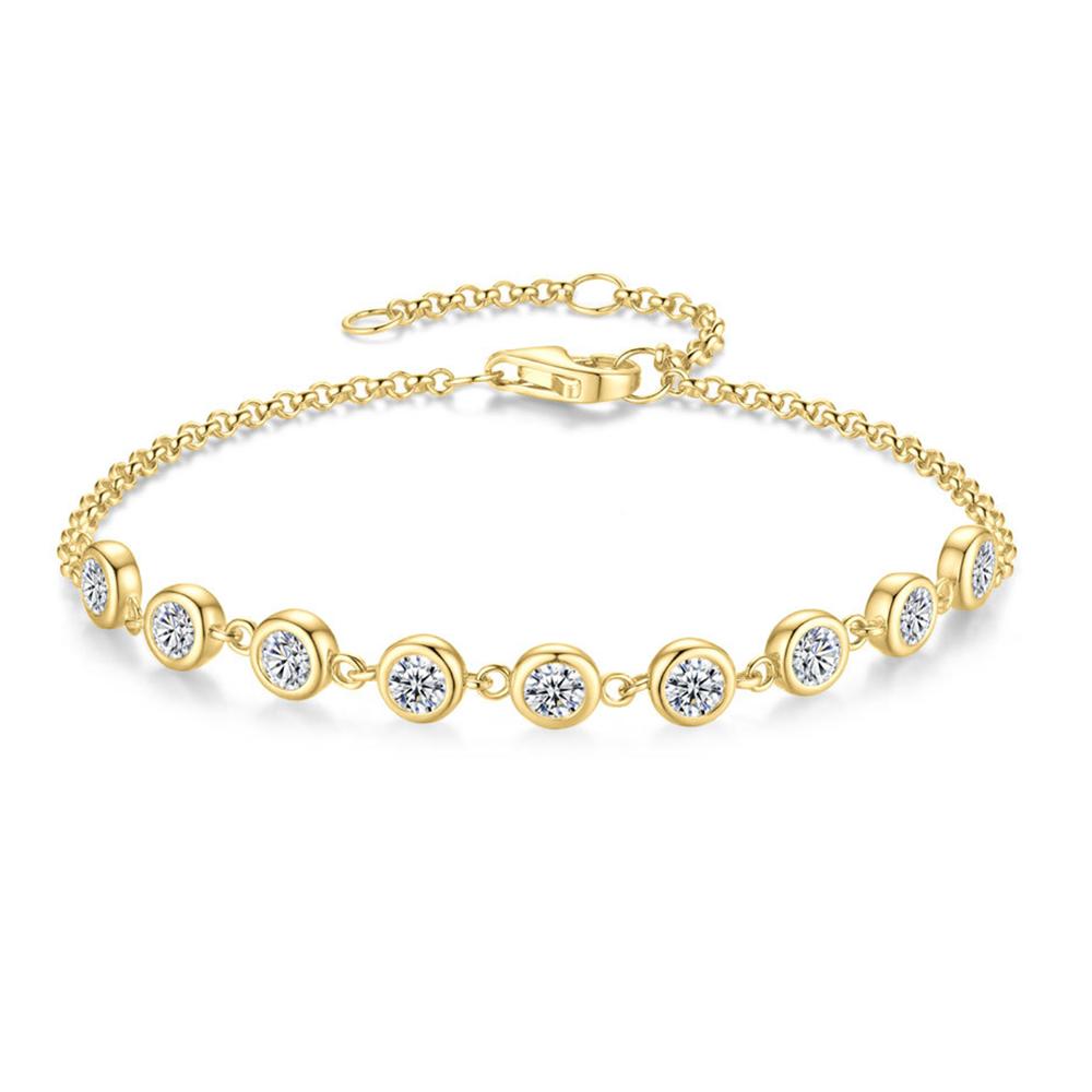 Sweetrain Dainty 3mm Moissanite Bracelet 18K Gold Plated 925 Silver Adjustable Bezel Set Stackable Hypoallergenic Women Jewelry