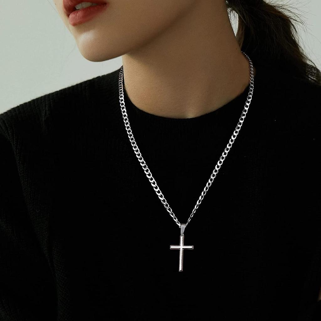 SILVER Chain with Cross Men' Diamond Italian Cross + FREE