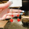 Fashion Atmospheric Red Velvet Bow Earrings Femininity Sweet Flower Long Fringed Versatile Earrings