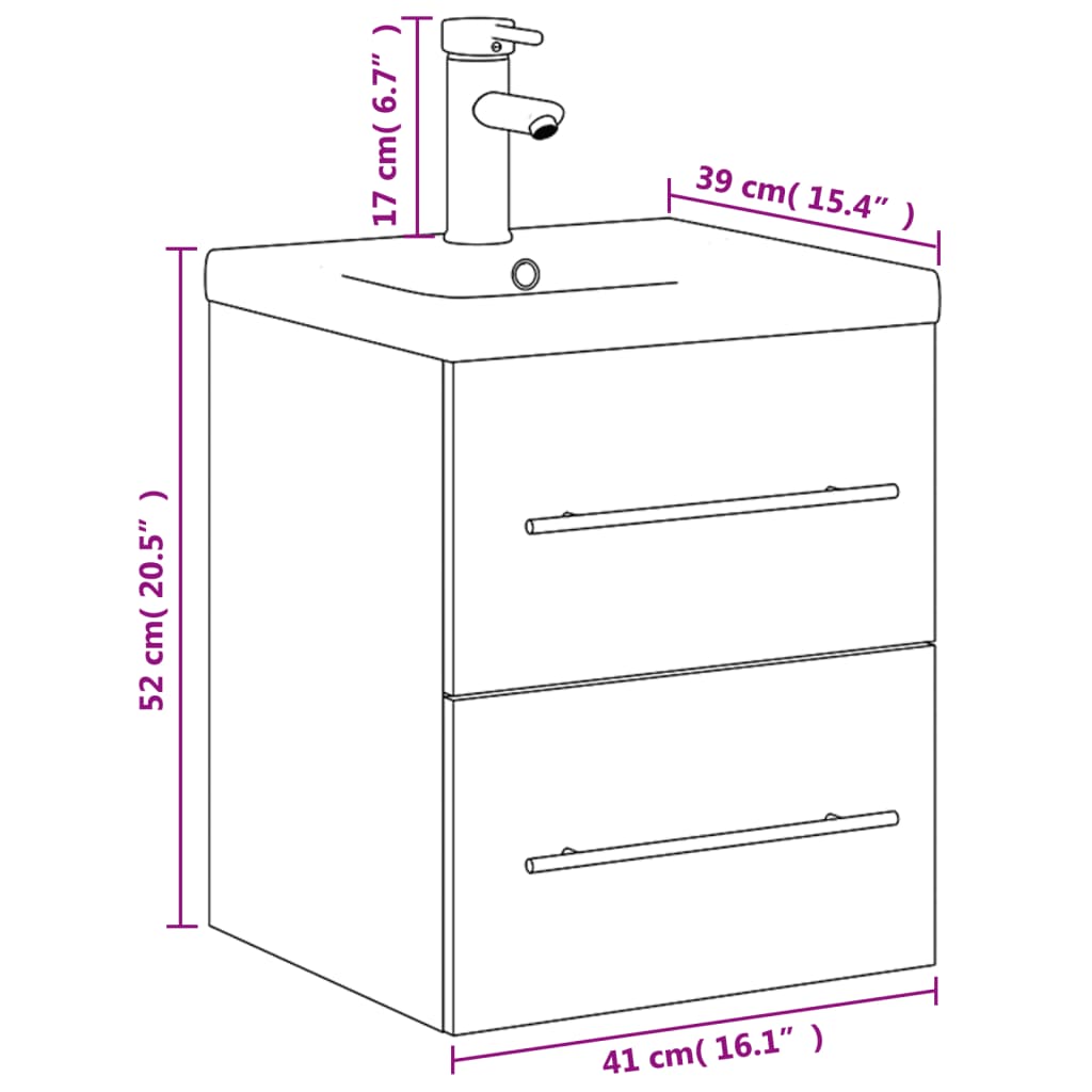 Washbasin Cabinet with Built in Basin White