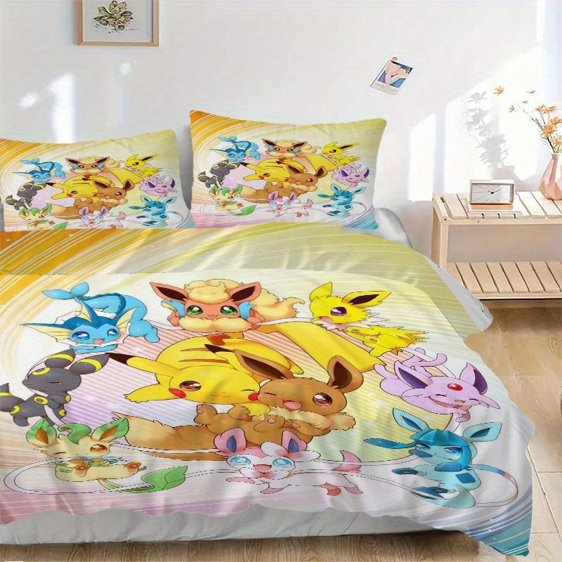 

3pcs Pokemon Pikachu Eevee Eevolove Printed Quilt Set - Soft and Comfortable Quilt Cover for Bedroom, Guest Room and Dormitory Decorative Be 135x200cm