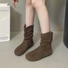New short tube lazy style versatile pleated boots women's Martin boots pile up autumn short boots increase height fashionable camel