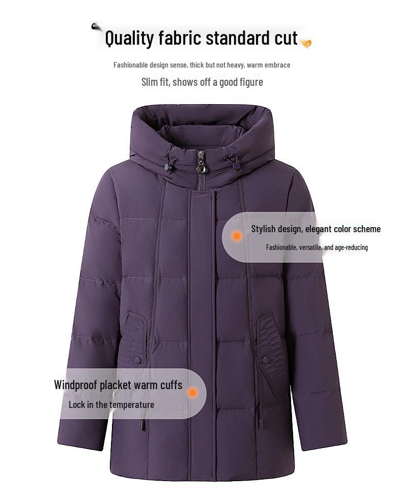 Petite Women's Mid-Length Down Jacket, 2025 Winter, Stylish & Thickened for Cold Protection, Ideal for Middle-Aged & Elderly.