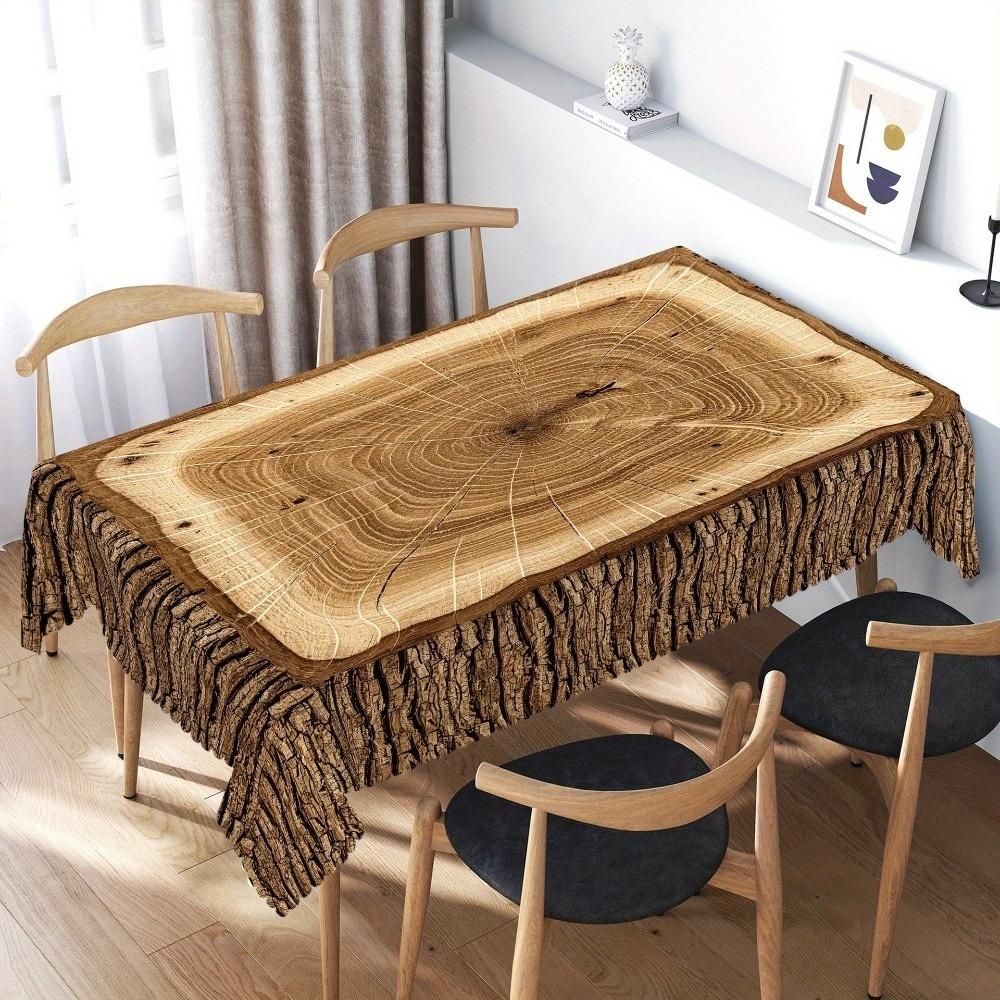 Washable Rectangular Tablecloth Rustic Log Pattern Universal Table Cover  Beauty Massage