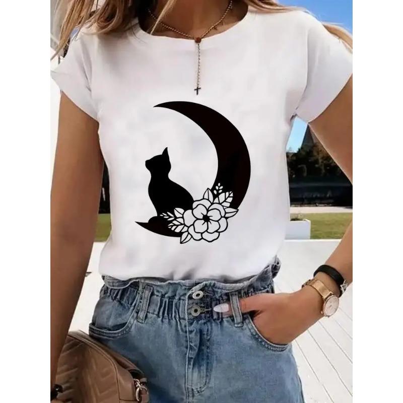 Short Sleeve Print Clothes Women Spring Summer Female Tee Fashion Cat Love Sweet Valentine Shirt Lady Graphic T-shirt