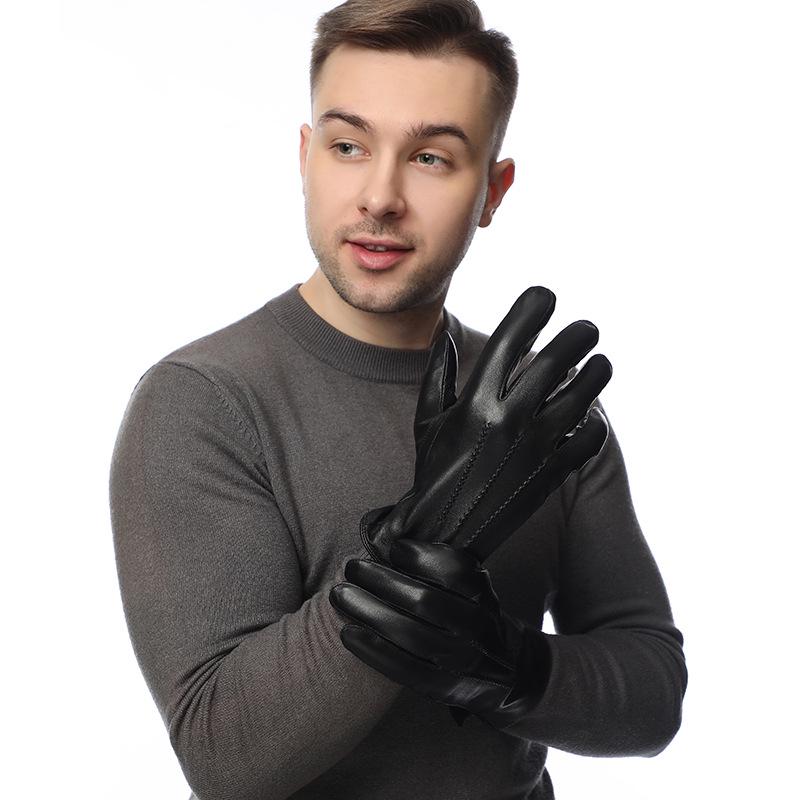 European & American Men's Sheepskin Leather Gloves with Wool Lining - Winter Warm, Plus Velvet, Windproof.