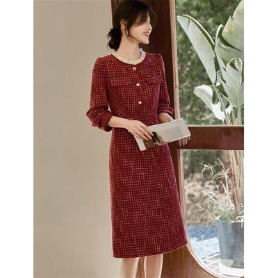 Small Fragrance Style Lace Patchwork Tweed A-Line Dress