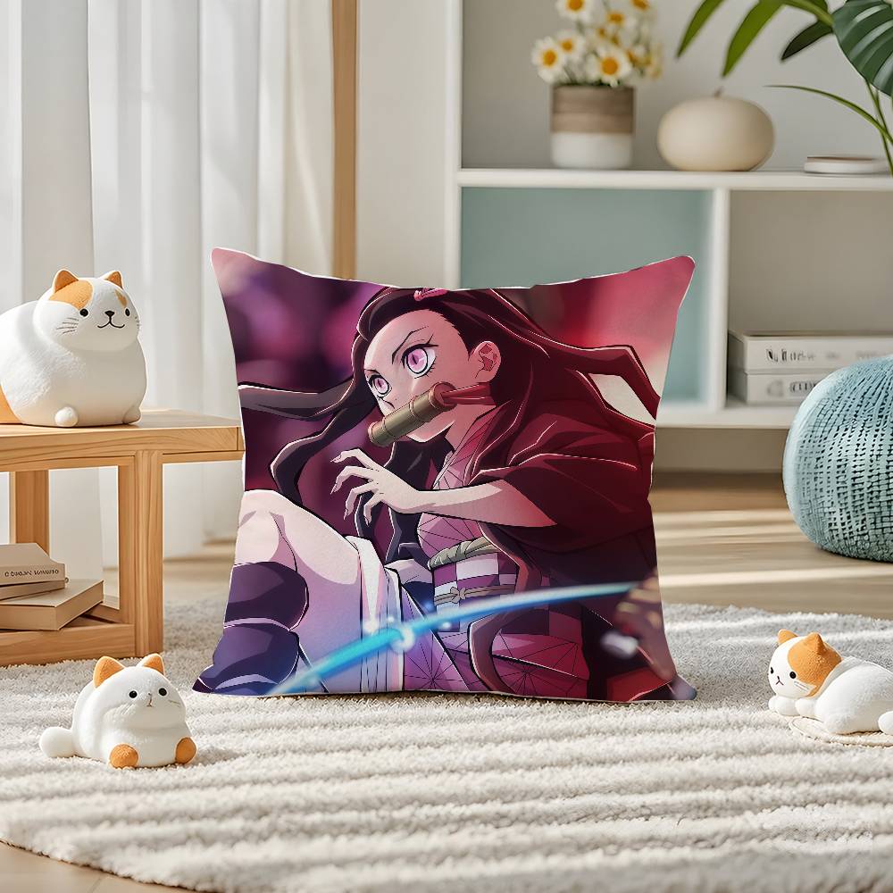 Demon Slayer Entertainment District Arc Anime Plush Pillow Cover Soft Short Plush Cushion Cover For Sofa Bedroom Home Decor