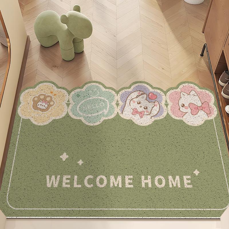 Cartoon Kitten Door Floor Mat Household Can Be Cut, Scraping Mud Dust Foot Pad Non-Slip Wear-Resistant Silk Ring Door Carpet