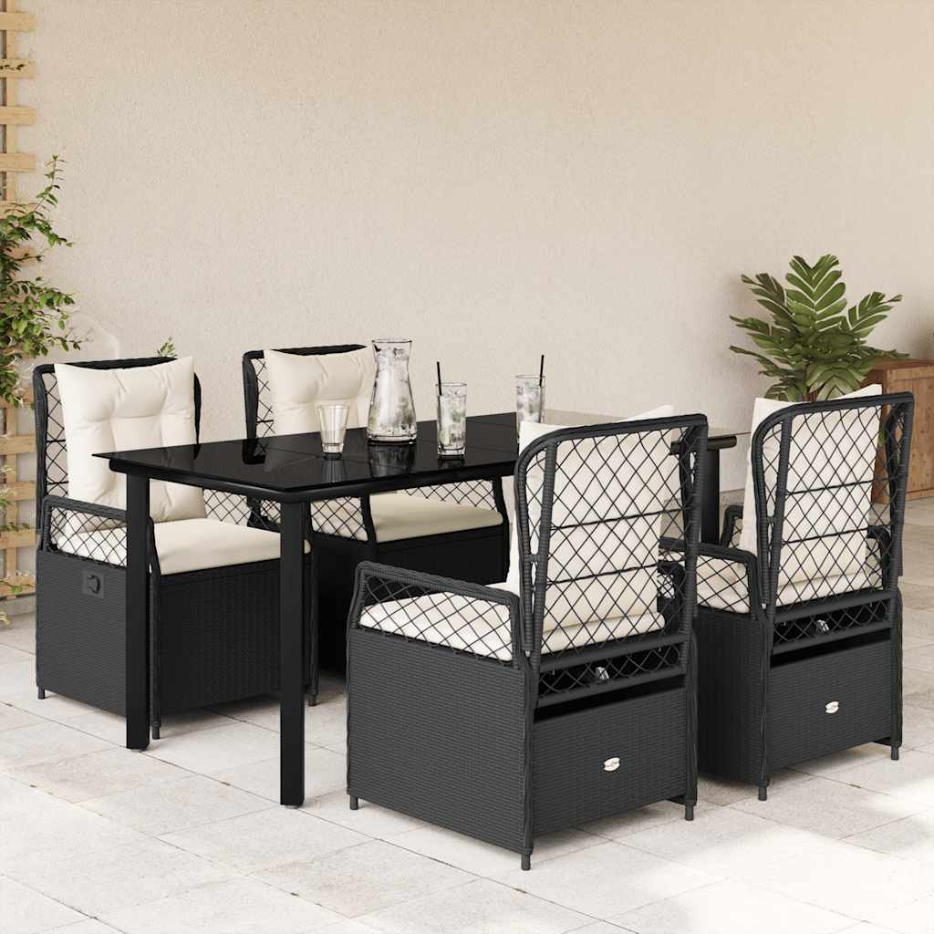 Vidaxl 5-Cz. Garden Furniture Set With Cushions, Black, Poly Rattan
