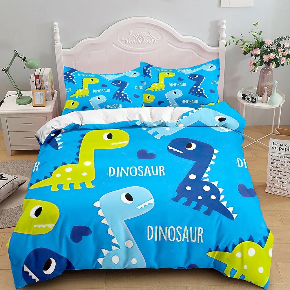 Cartoon Dinosaur Duvet Cover King Queen Size Colorful Jurassic World Animals Theme Bedding Set Kids 2/3Pcs Polyester Quilt Cover