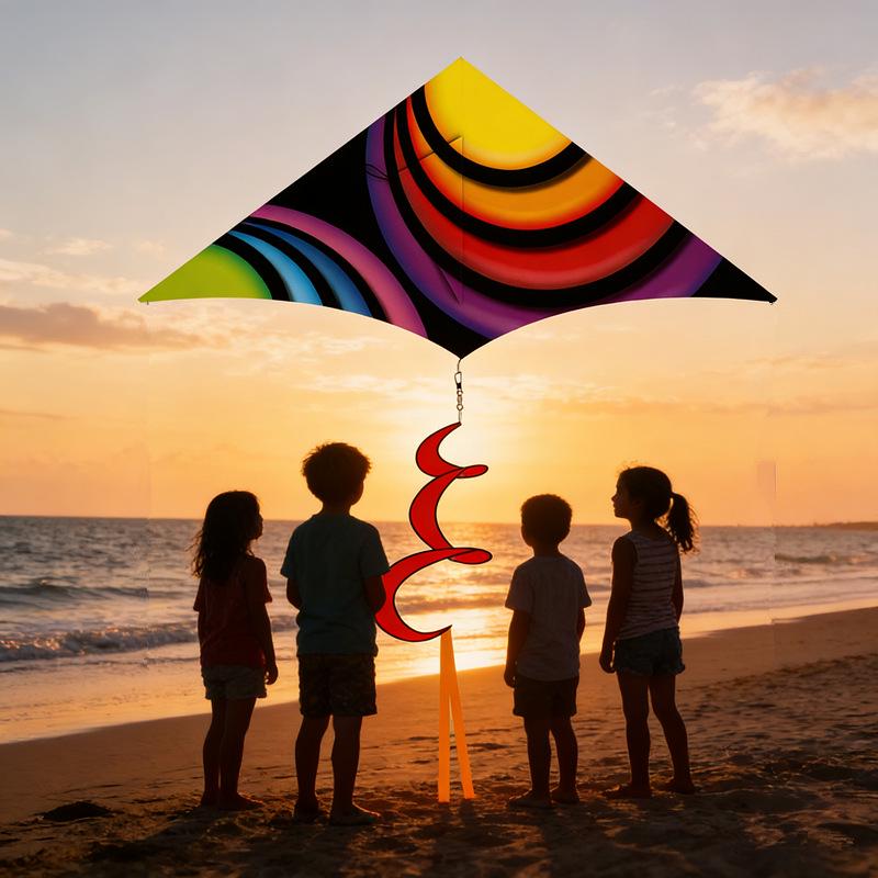 Colorful Rainbow Triangle Kite for Kids with Spiral Tail