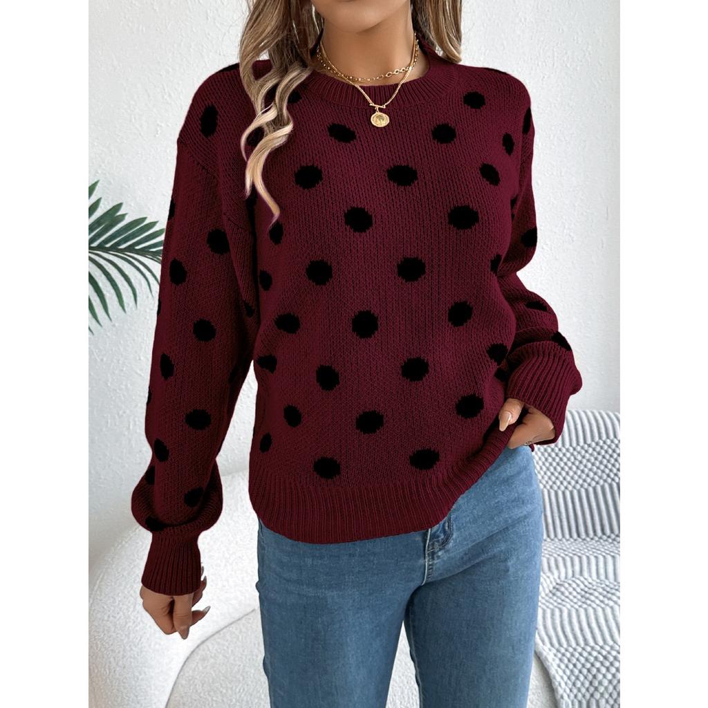 2025 Herbst Winter Lässig Color Block Polka Dot Langarm Pullover Damenmode