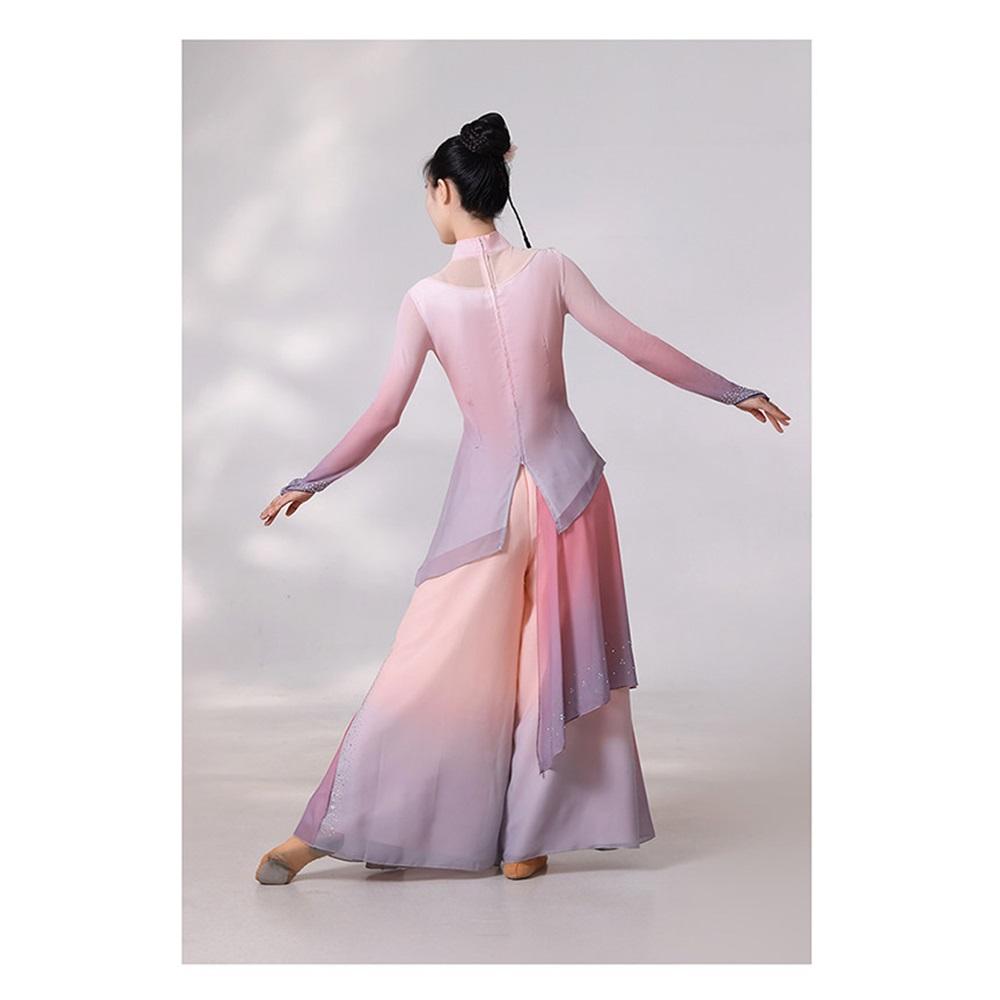 Women's Yangko Chinese Classical Dance Costume 2-Piece Set, Gradient Embroidered, Traditional Fan Dance Stage Outfit For Art Exam