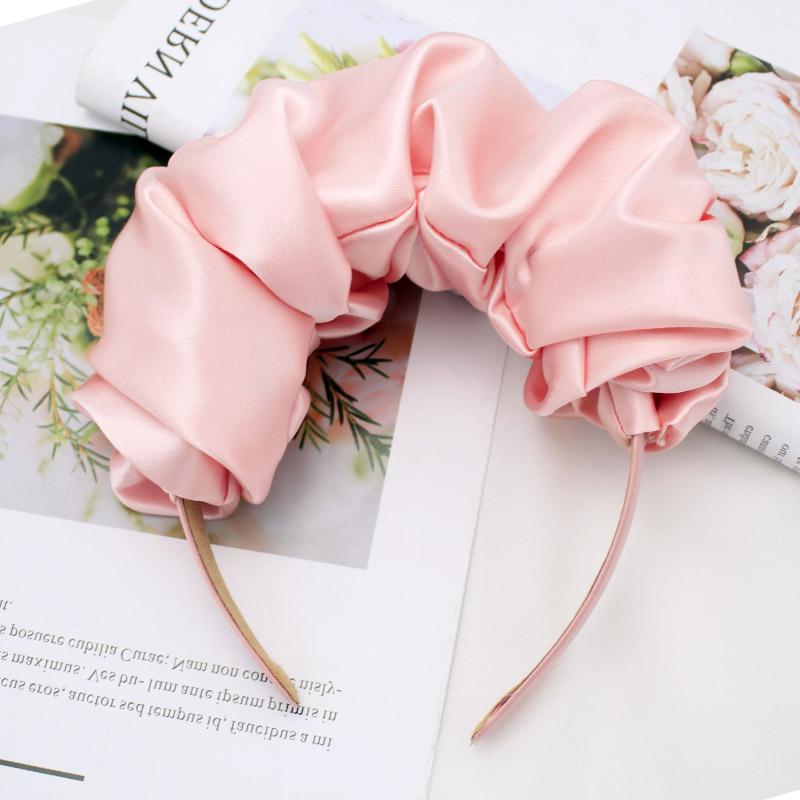 Lystrfac Solid Color Slik Padded Pleated Hairband for Women Fashion Scrunchy Headband Retro Hair Loop Female Hair Accessories
