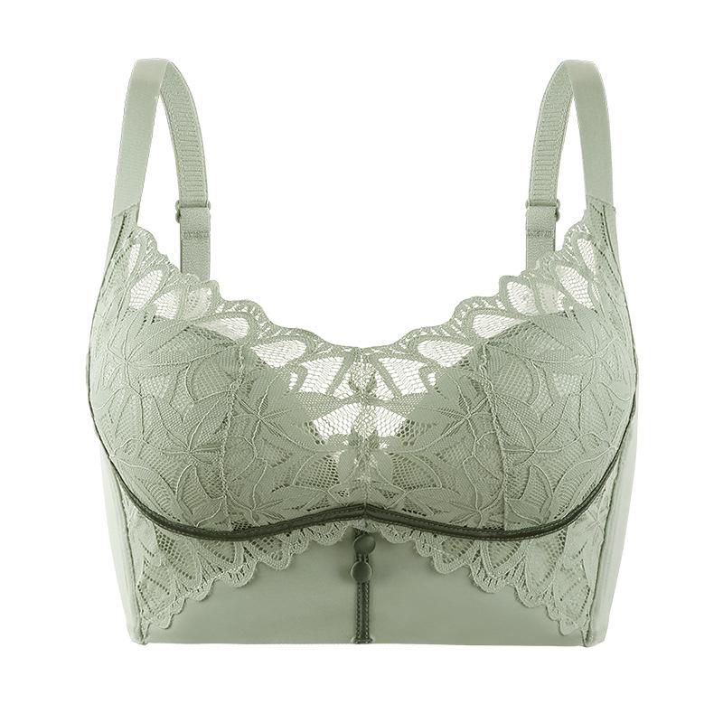 Lace Sexy Silk Underwear Women's Small Breasts Gather AB Cup Side Closed Breast No Steel Ring Adjustment Type Cover Upper Support Bra
