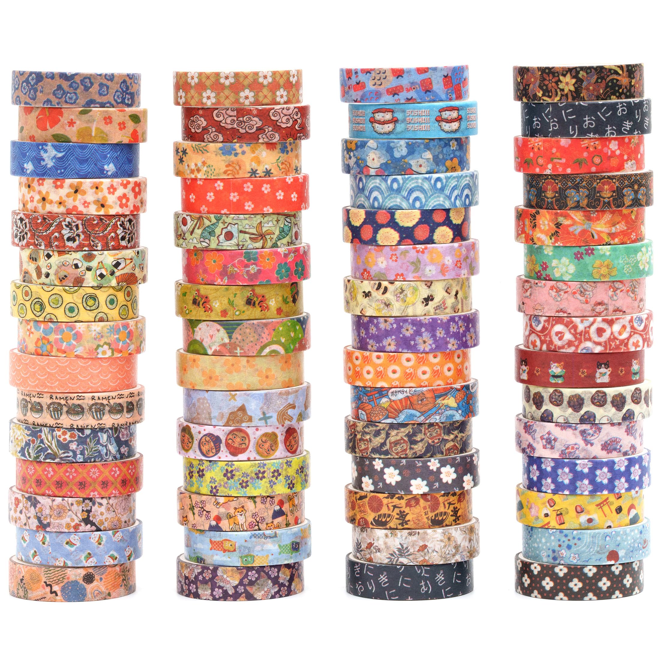 

YUBBAEX Masking Tape Basic Washi Paper Value Pack for and Scrapbooks Kimono 60-Roll Set Retro-Style Design, Patterns, Tape, Diaries, Decoration,