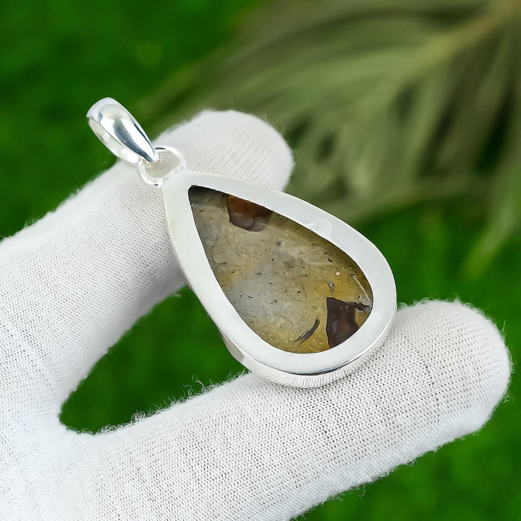 Rock Calci Stone Sterling Silver Ethnic Birthday Unique Artisan Sister Pendant