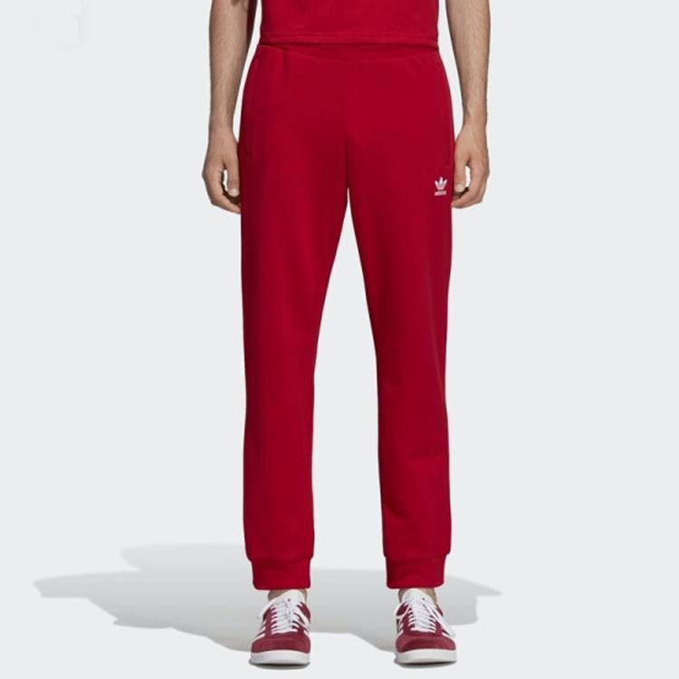 Adidas Originals Trefoil Essentials Cotton French Terry Slim Fit Drawstring Waist Ribbed Cuffs Casual Jogger Pants Men Red DX3618