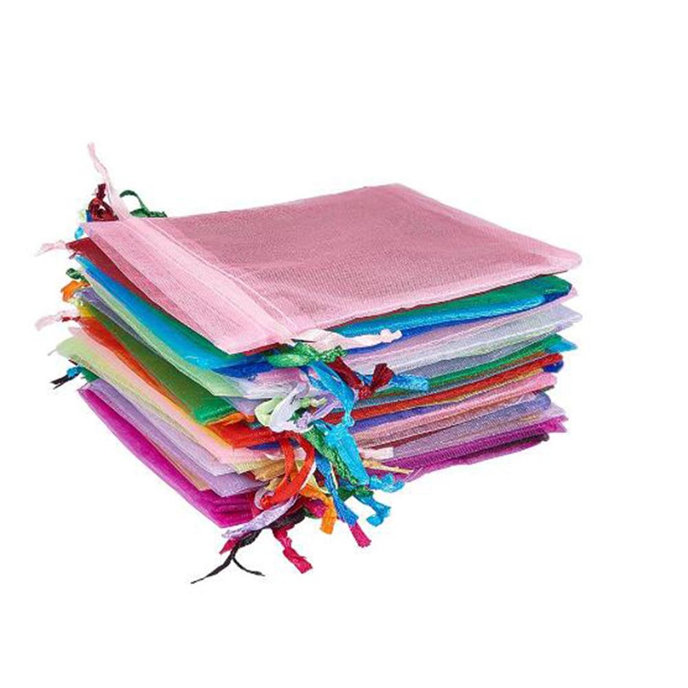 200Pcs Solid Color High Density Organza Drawstring Bag for Jewelry Gift Packing