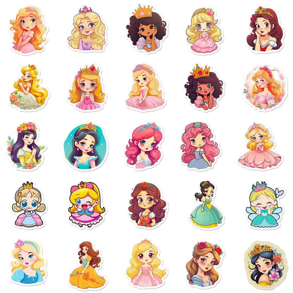 50 Cute Princess Children Stickers Car Mobile Phone Schoolbag Pencil Case Decorative Stickers Waterproof Stationery Creative Stickers