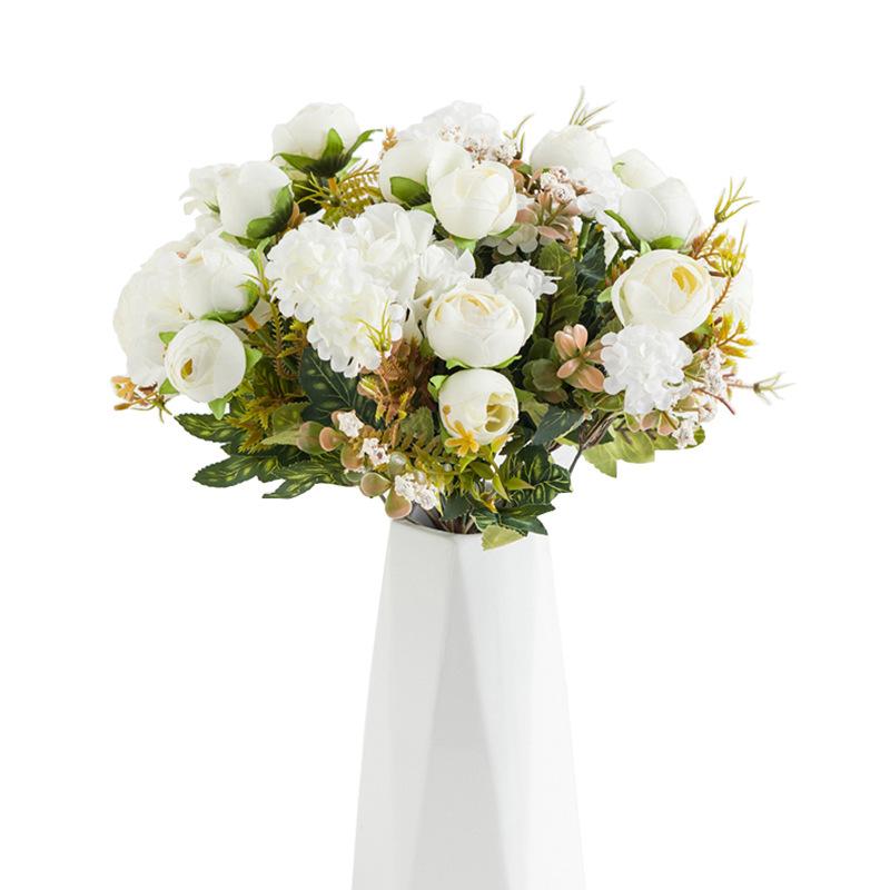 7 Head Rose Artificial Flowers 32cm Hydrangea Hybrid Bouquet Silk Fake Flower for Home Garden Wedding Decor, 1pc