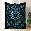 "Blue Floral Embroidered Fabric - Bohemian Decorative Textile"Blanket Flannel Throw Blanket for Sofa, Bed, Travel, Camping, Office, Couch, C