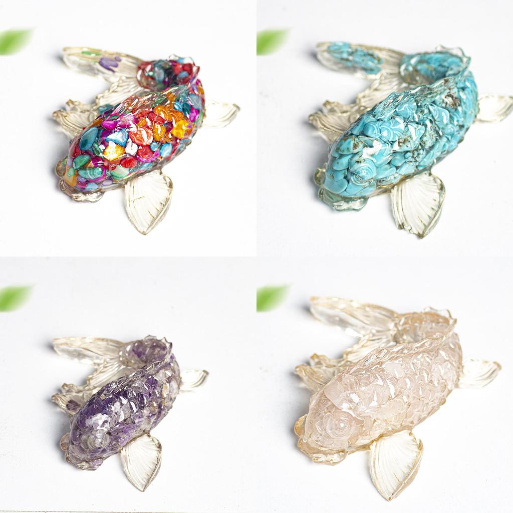 Decoración de Pez Koi de Resina con Fragmentos de Cristal Natural para Hogar Oficina Regalo