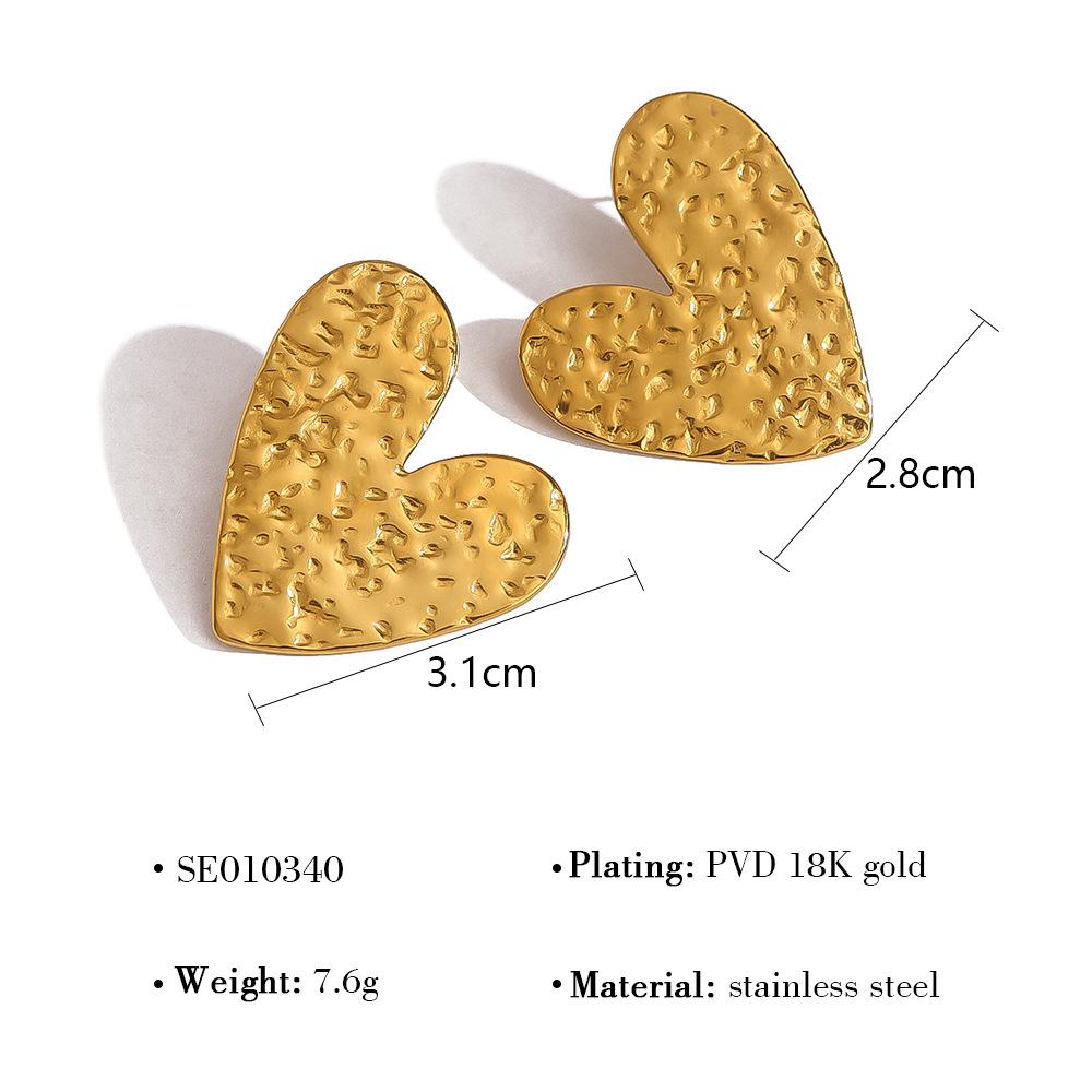 Wind Peach Heart Earrings Female Titanium Steel Does Not Fade Hand-Knocked Pattern Metal Love Earrings