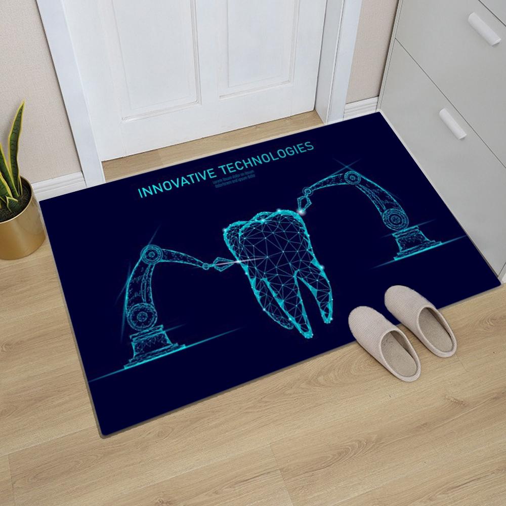 Dental Theme Pattern Door Mat Tooth Designs Smoke Technological Robotic Elements Dental Clinic Door Mat Dental Clinic Door Mat