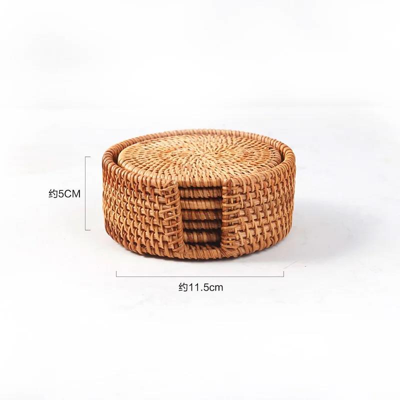 8-10cm Rattan Cup Mat 6Pcs Drink Coasters Set for Kungfu Tea Accessories Round Tableware Placemat Dish Mat Rattan Weave Cup Mat Cup Holders 5
