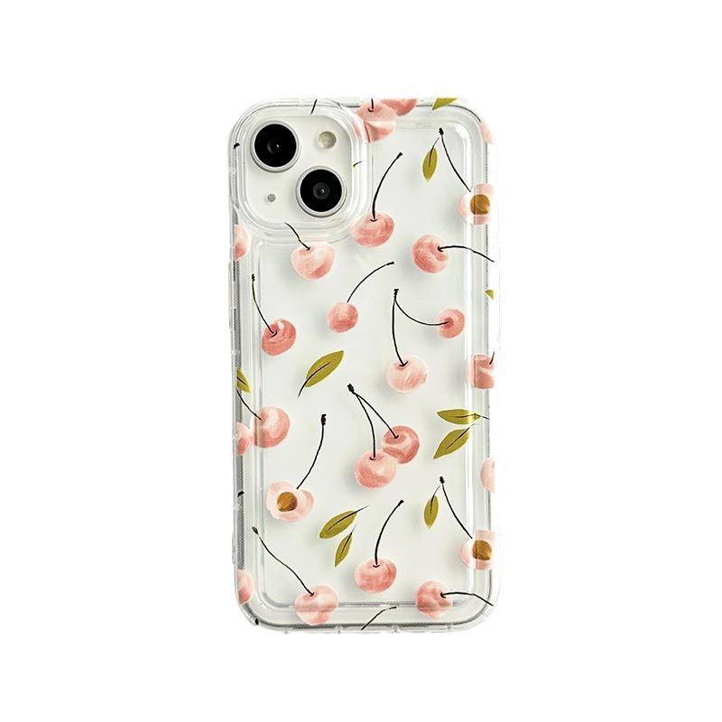 Pink Cherry Is Suitable for iPhone15promax Mobile Phone Case, Transparent and Simple Apple 14 Anti-drop Soft Case, New 13.