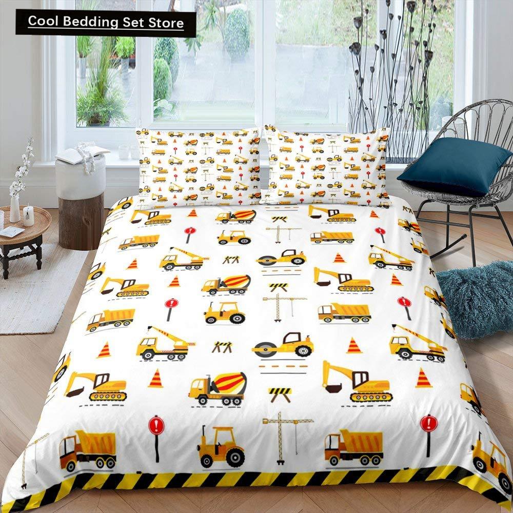 Construction Tractor Truck King Queen Duvet Cover Excavators Crane Bedding Set Vehicle Quilt Cover Polyester Comforter Cover
