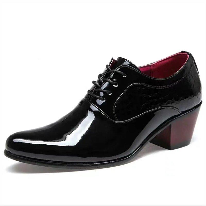 Fashion Men Retro Formal Shoes Black Patent Leather Lace Up Business Derby Shoes Casual Fashion Versatile Shoes Size 38-46 Men Shoes